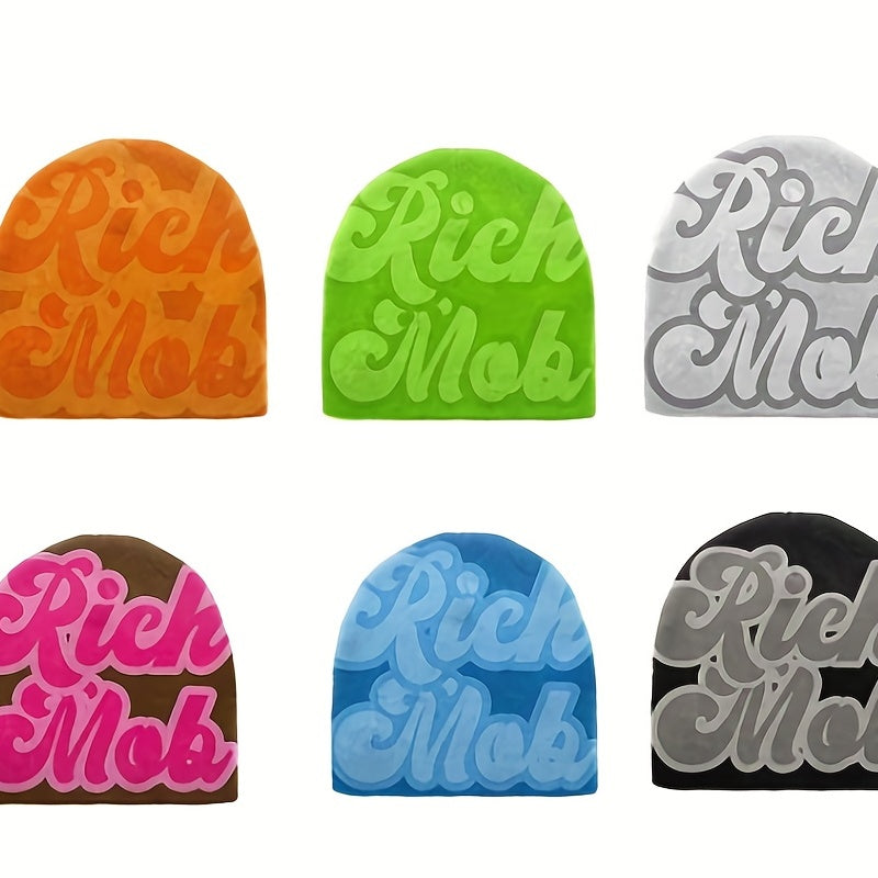 Letter Rich Jacquard Y2K Beanie Candy Hip Hop Knit Hat Warm
