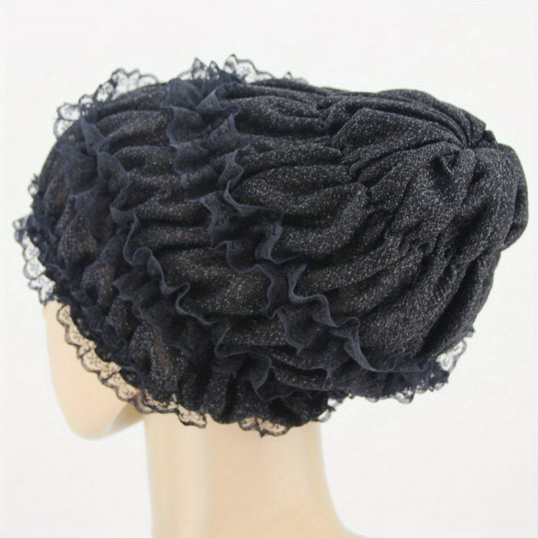Lace Ruffles Turban Cap Head Wrap Bonnet Solid Chemo Hats