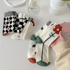 5 Pairs Floral Print Socks Mid Tube Women's Stockings & Hosiery