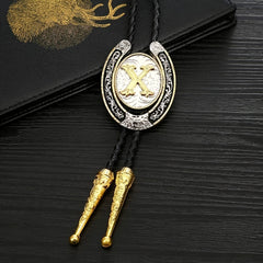 Round Natural Letter X Western Cowboy BOLO Tie Zinc Alloy Shirt Accessory
