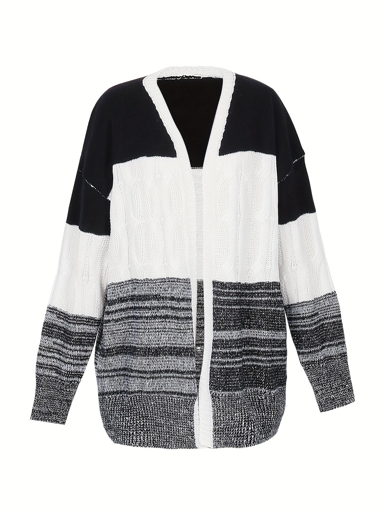  Colorblock Cable Long Sleeve Cardigan