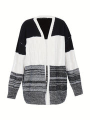  Colorblock Cable Long Sleeve Cardigan