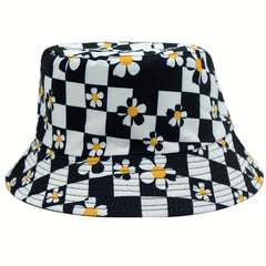 Checkerboard Plaid Flower Basin Hat Sun Hat for Men