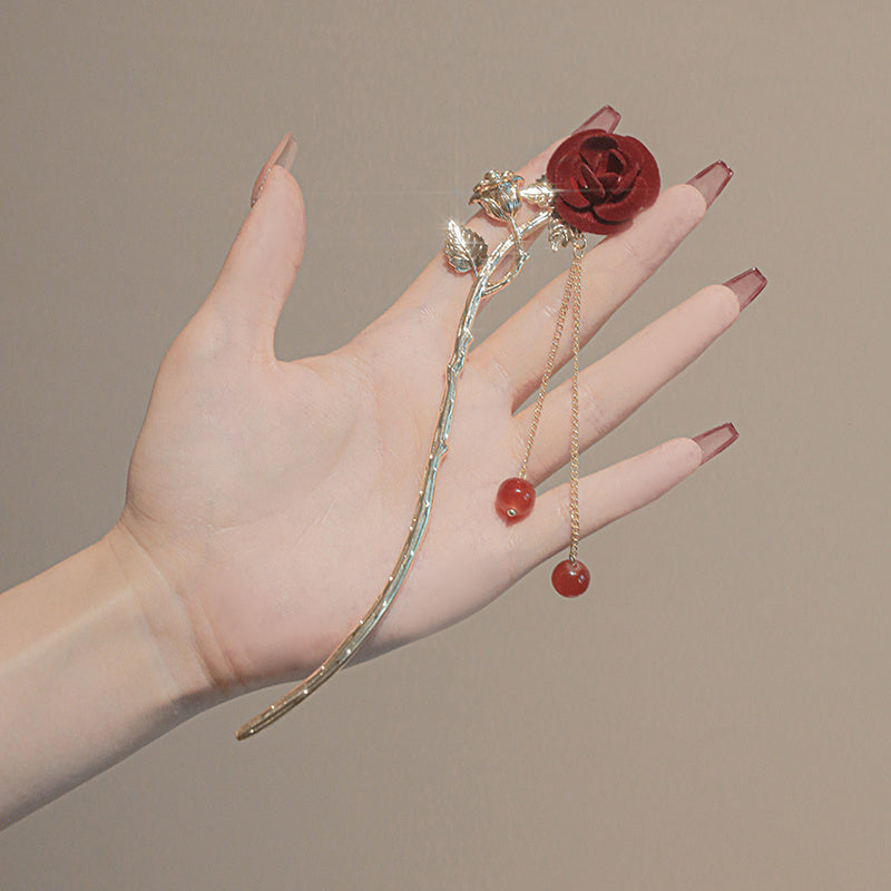 Rose & Tassel Hair Pin Bun Holder Bridal Wedding Headwear