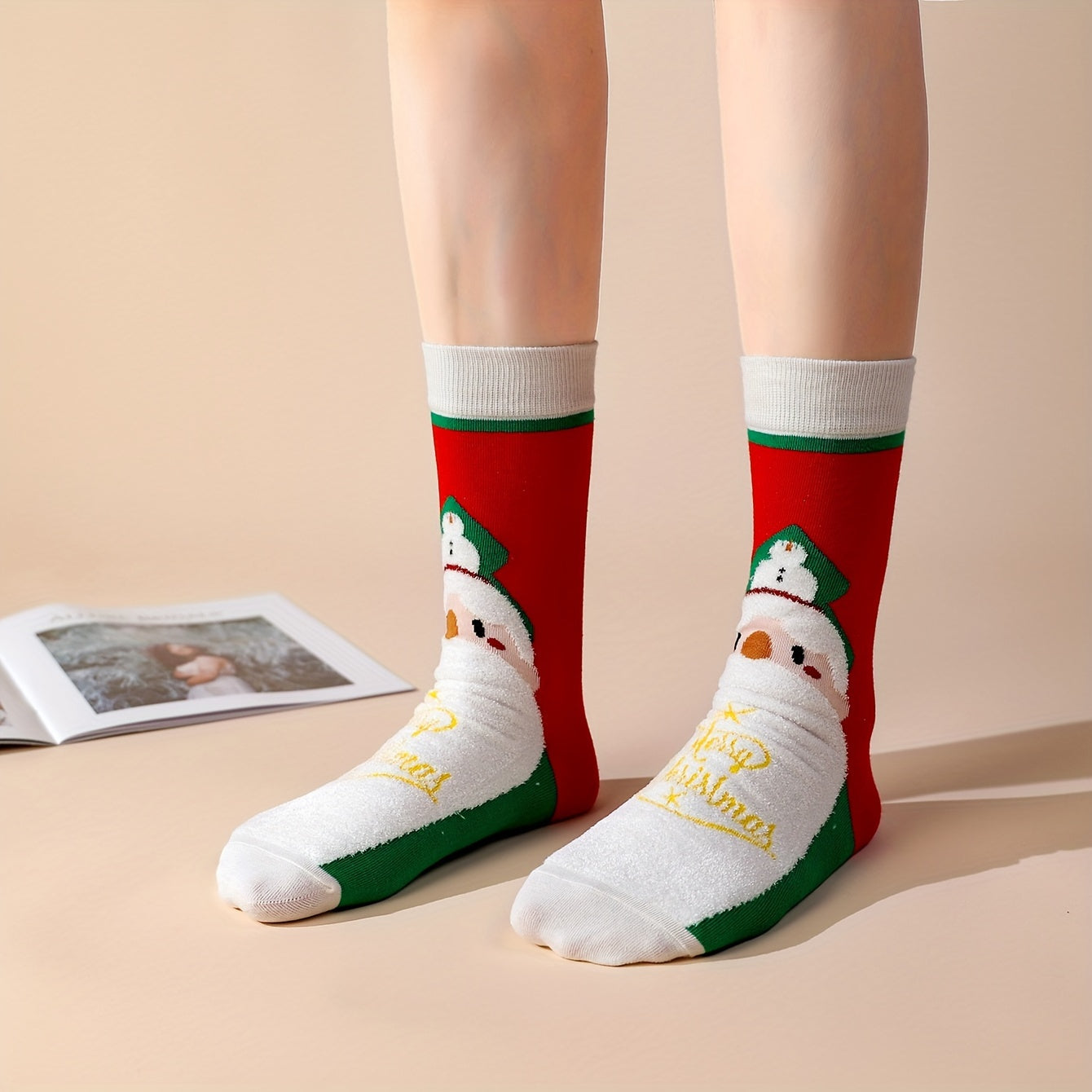 Christmas Cartoon Print Socks, Comfy & Soft Women's Stockings