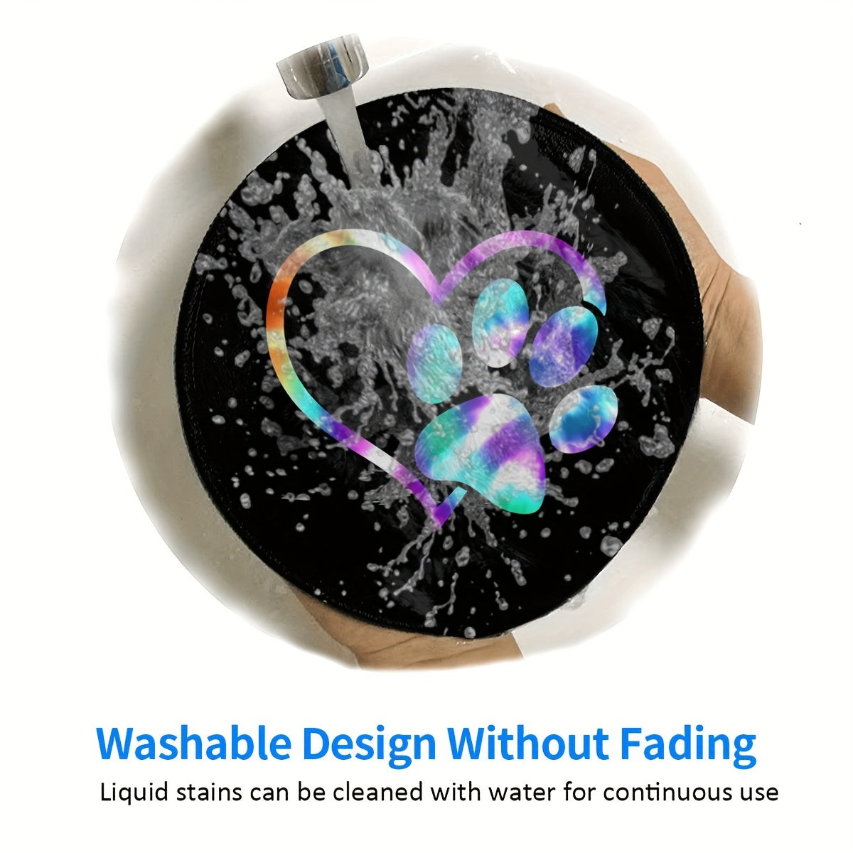 Galaxy Paw & Heart Pattern Round Mouse Pad Non Slip Rubber Base Mousepad