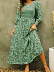  Ditsy Floral Print Lantern Sleeve Maxi Dress