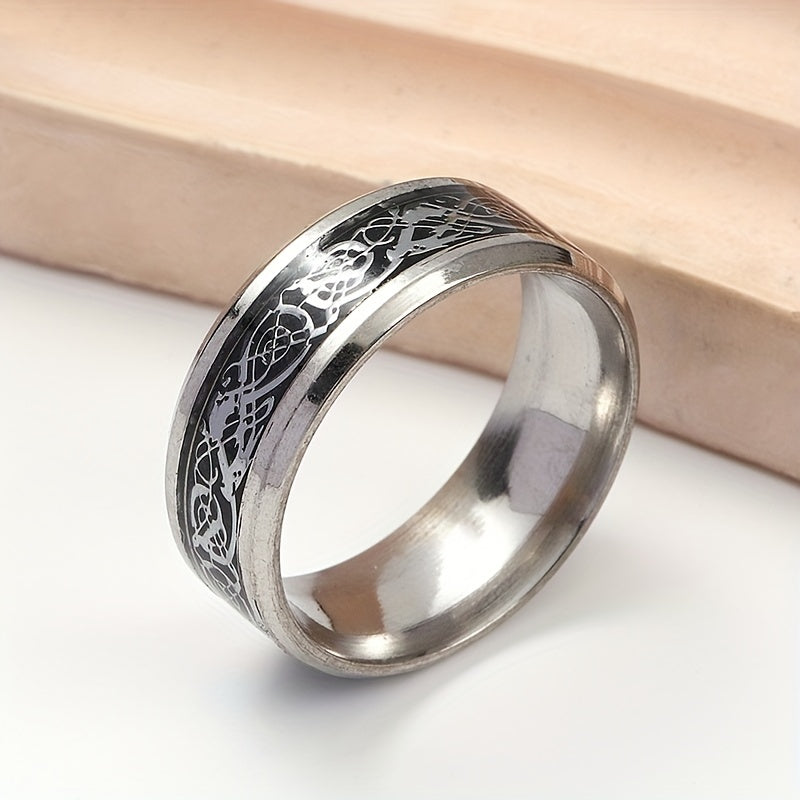 Men's Stainless Steel Bottom & Silver Pattern Ring