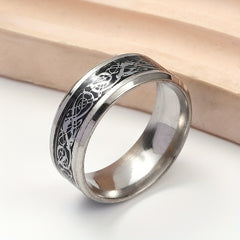 Men's Stainless Steel Bottom & Silver Pattern Ring