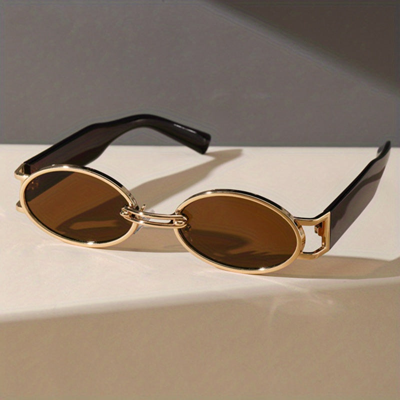 Y2K Oval Metal Sunglasses Retro Tortoiseshell UV400 Sun Shades