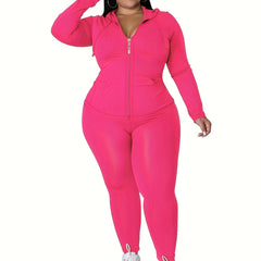  Zip Up Hoodie & Pants Set Women's Workout 2pcs Set