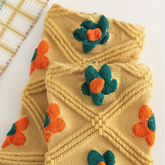 5 Pairs Floral & Argyle Print Socks Breathable Stockings Women's Hosiery