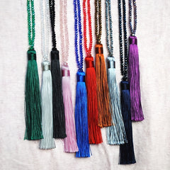 Multicolor Crystal Beaded Necklace Tassel Pendant Long Sweater Chain