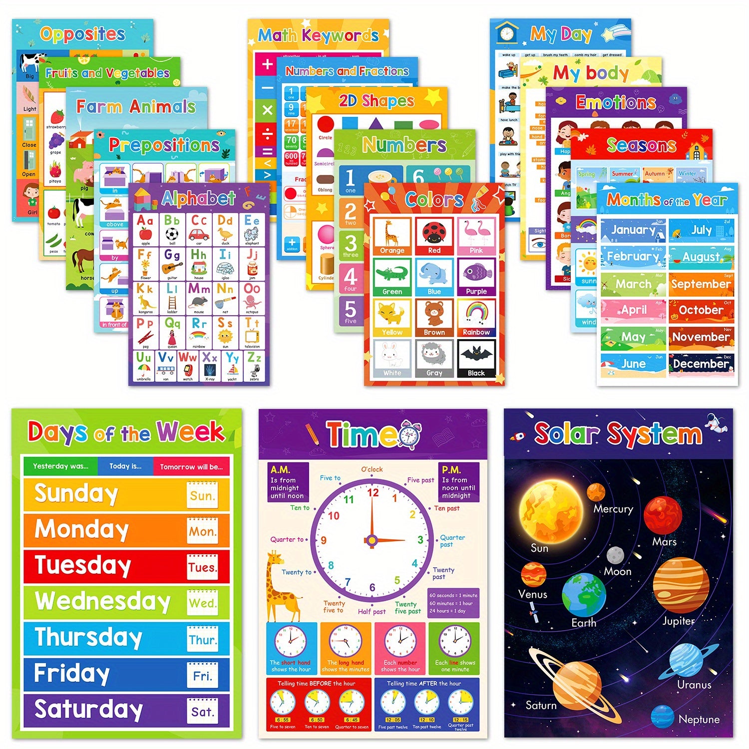 Educational Posters for Toddlers Kids Children Early Education