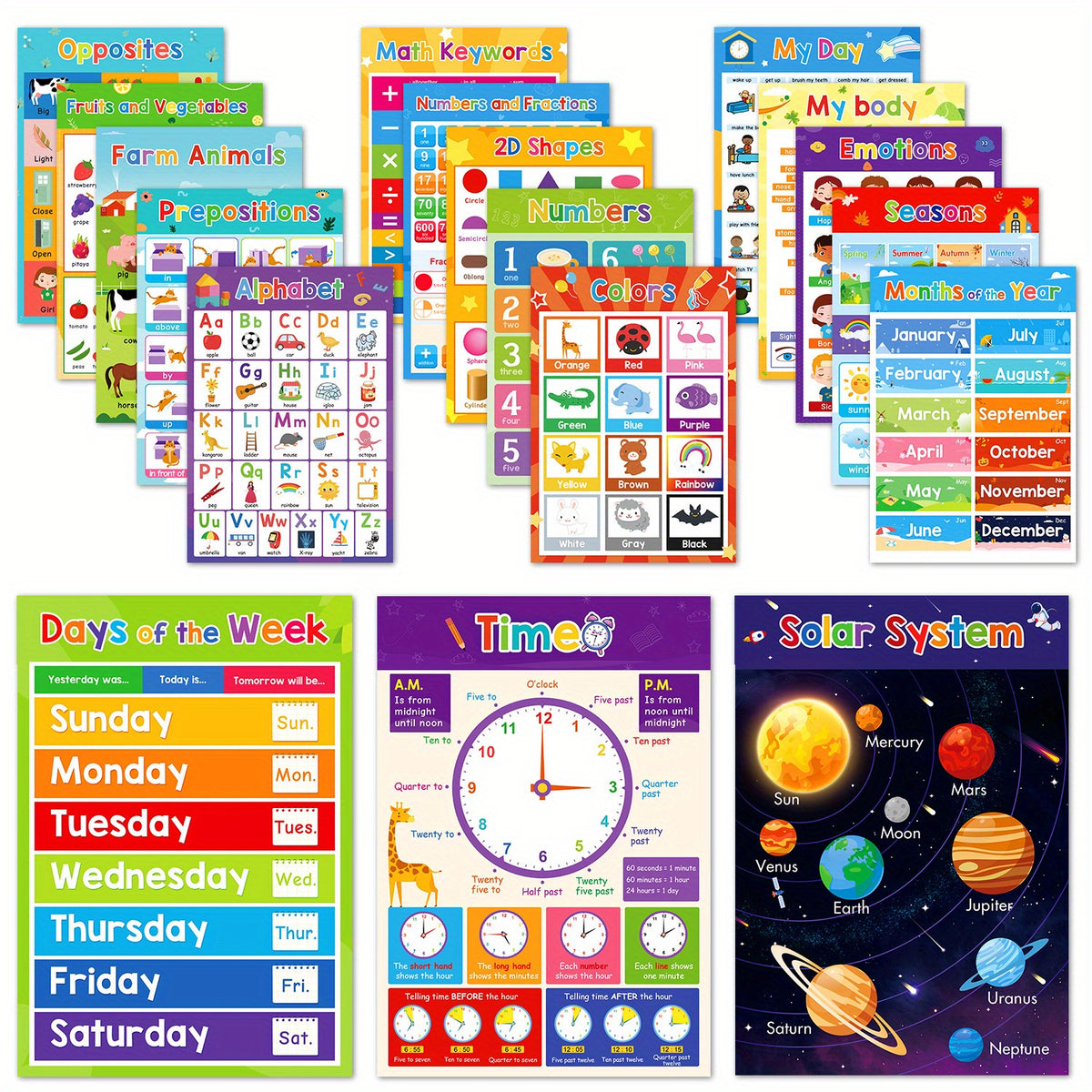 Educational Posters for Toddlers Kids Children Early Education