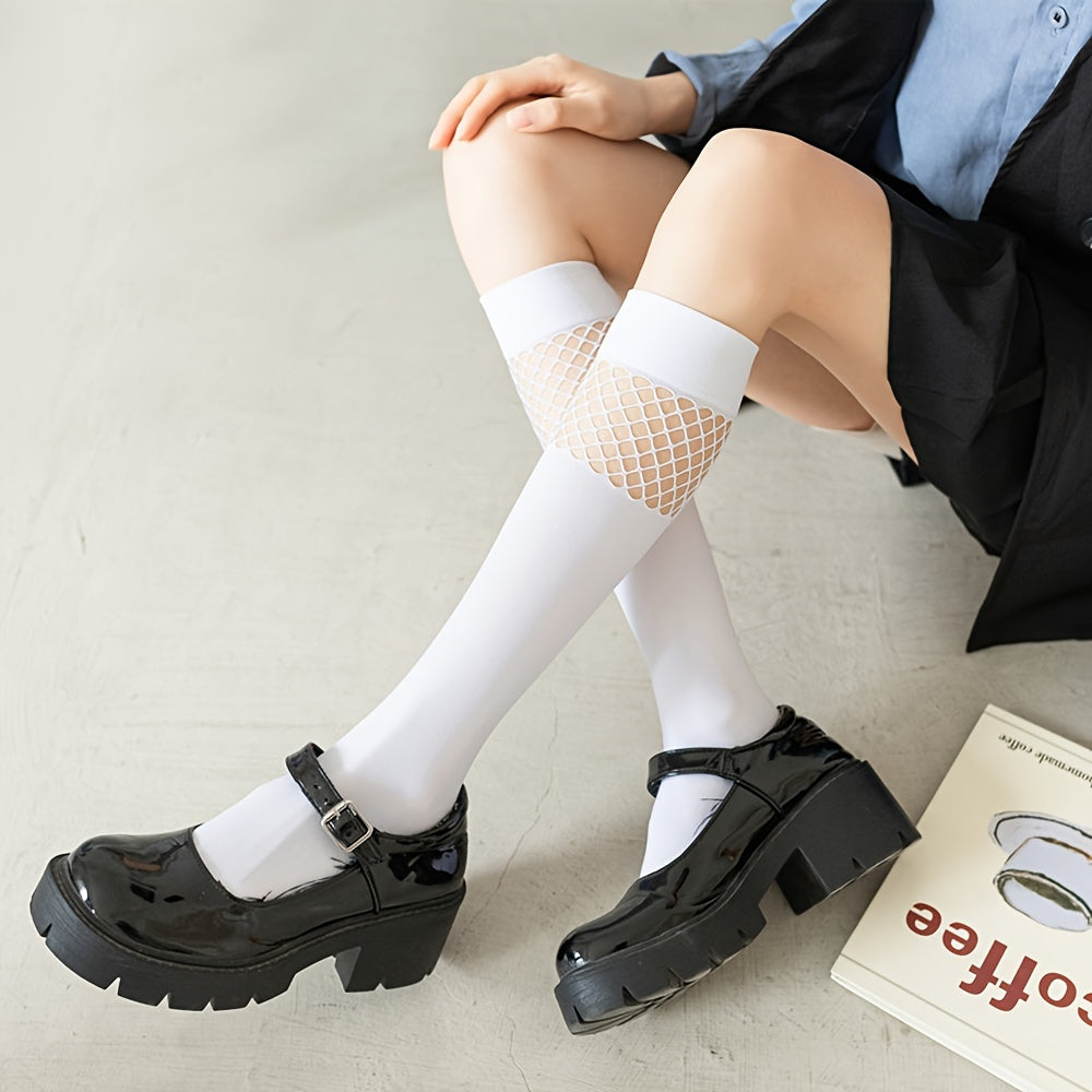 Fishnet Stitching Calf Socks Hollow Out Knee High Socks