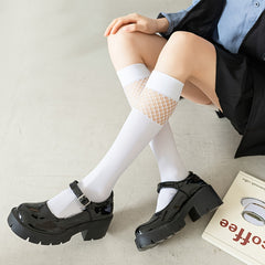Fishnet Stitching Calf Socks Hollow Out Knee High Socks