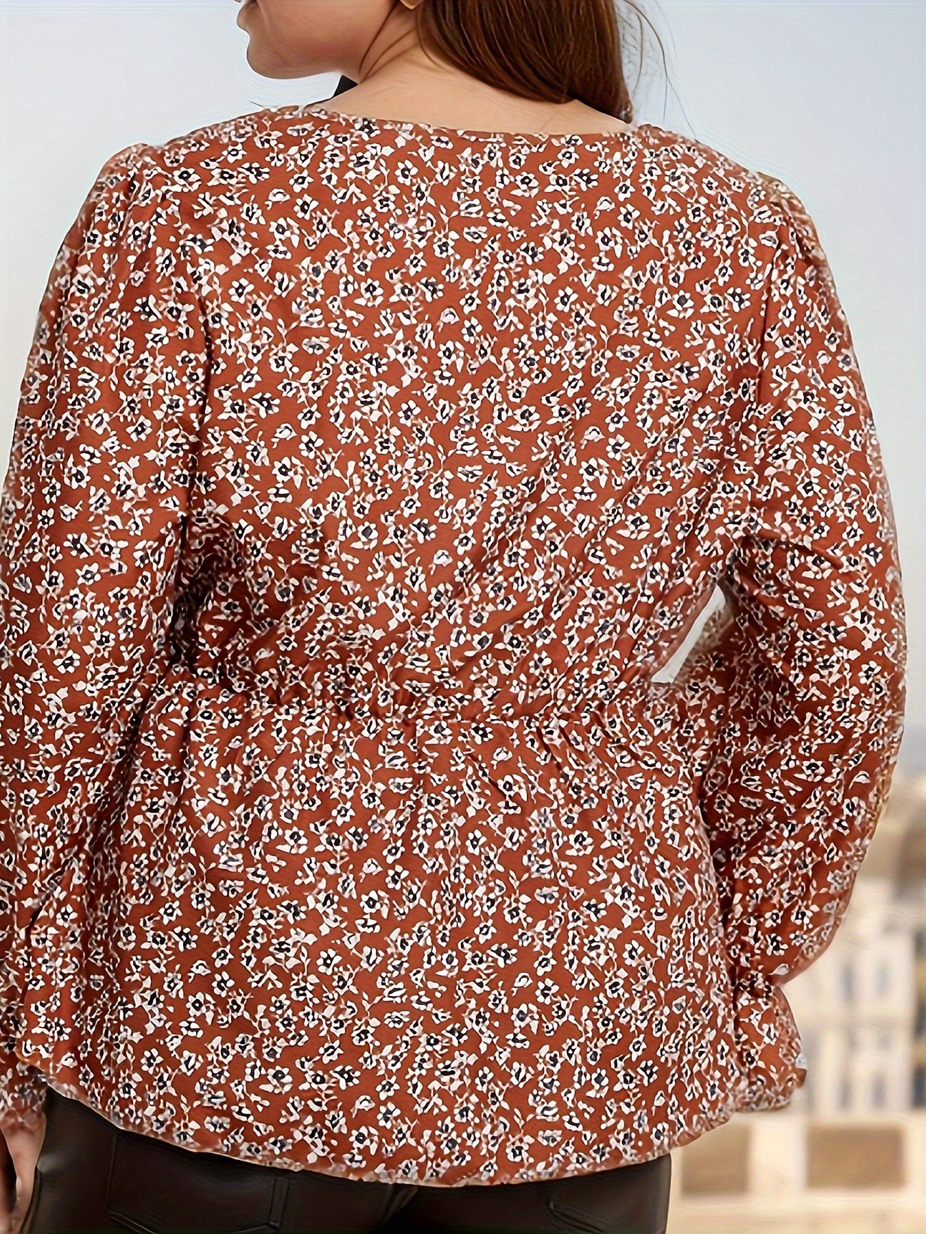 Plus Size Ditsy Floral Print Peplum Blouse