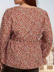 Plus Size Ditsy Floral Print Peplum Blouse
