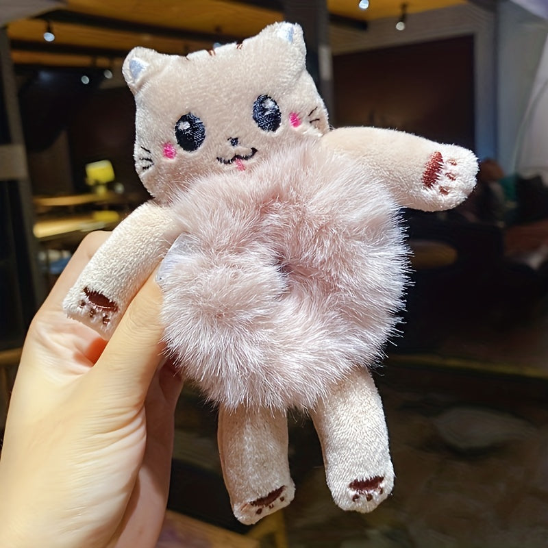 Pink Cat Doll Hair Tie Plush Hair Rope for Girls