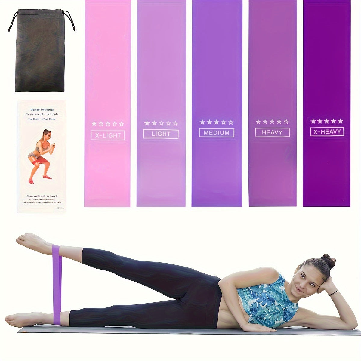 5pcs Elastic Resistance Bands for Hip Lifting Body Shaping Strength Training