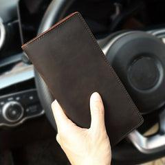 Retro Men's Leather Card Wallet Long Thin Clutch Men's Wallet