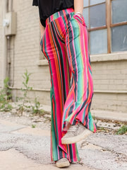 Women's Plus Colorful Stripe Print Flared Leg Pants