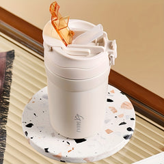 Ceramic Liner Straw Drinking Cup Coffee Cup 304 Stainless Steel Pink