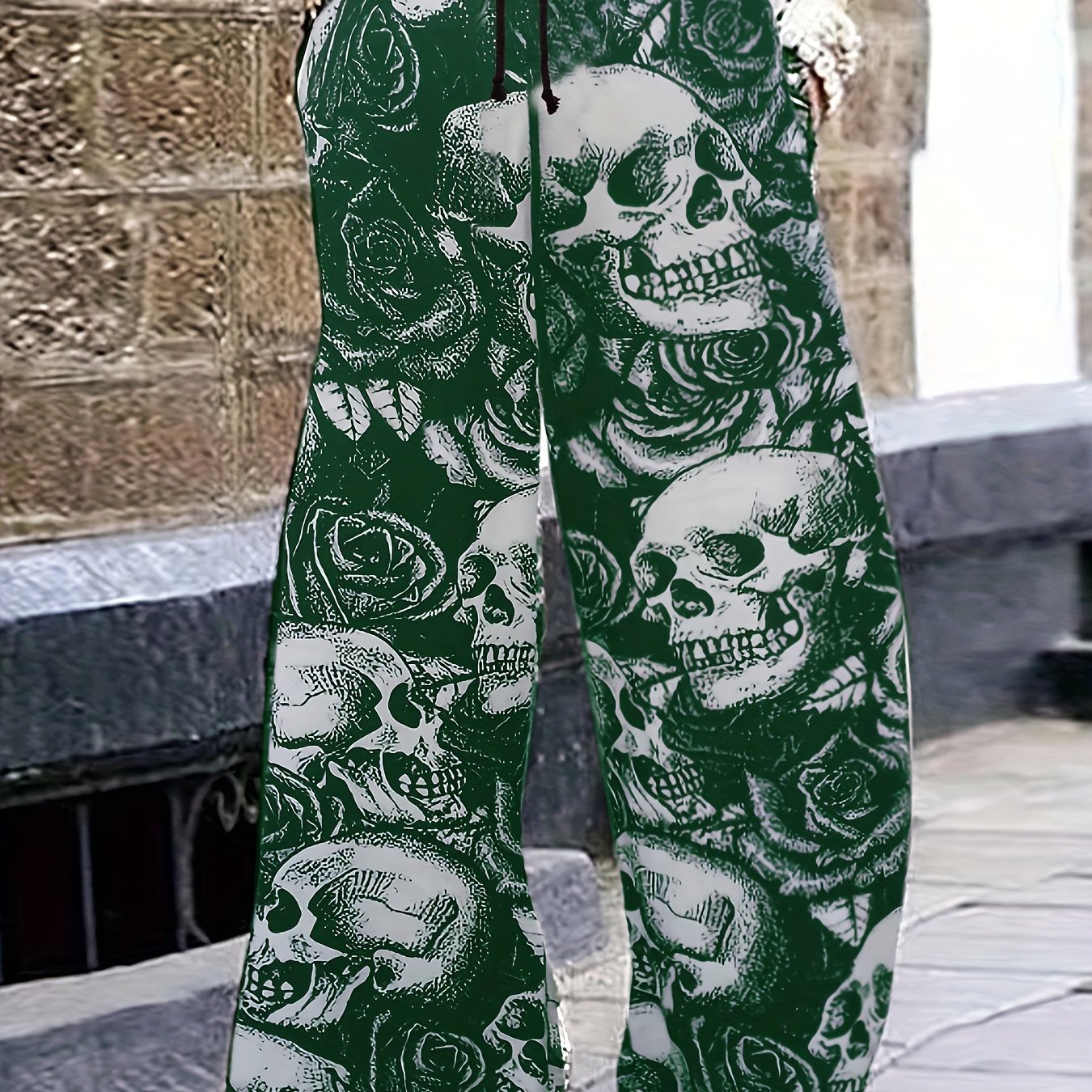  Halloween Skull Print Wide Leg Pants