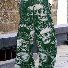  Halloween Skull Print Wide Leg Pants