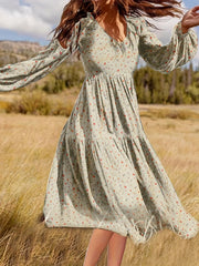 Floral Print Puff Sleeve Maxi Dress - Elegant Boho Style