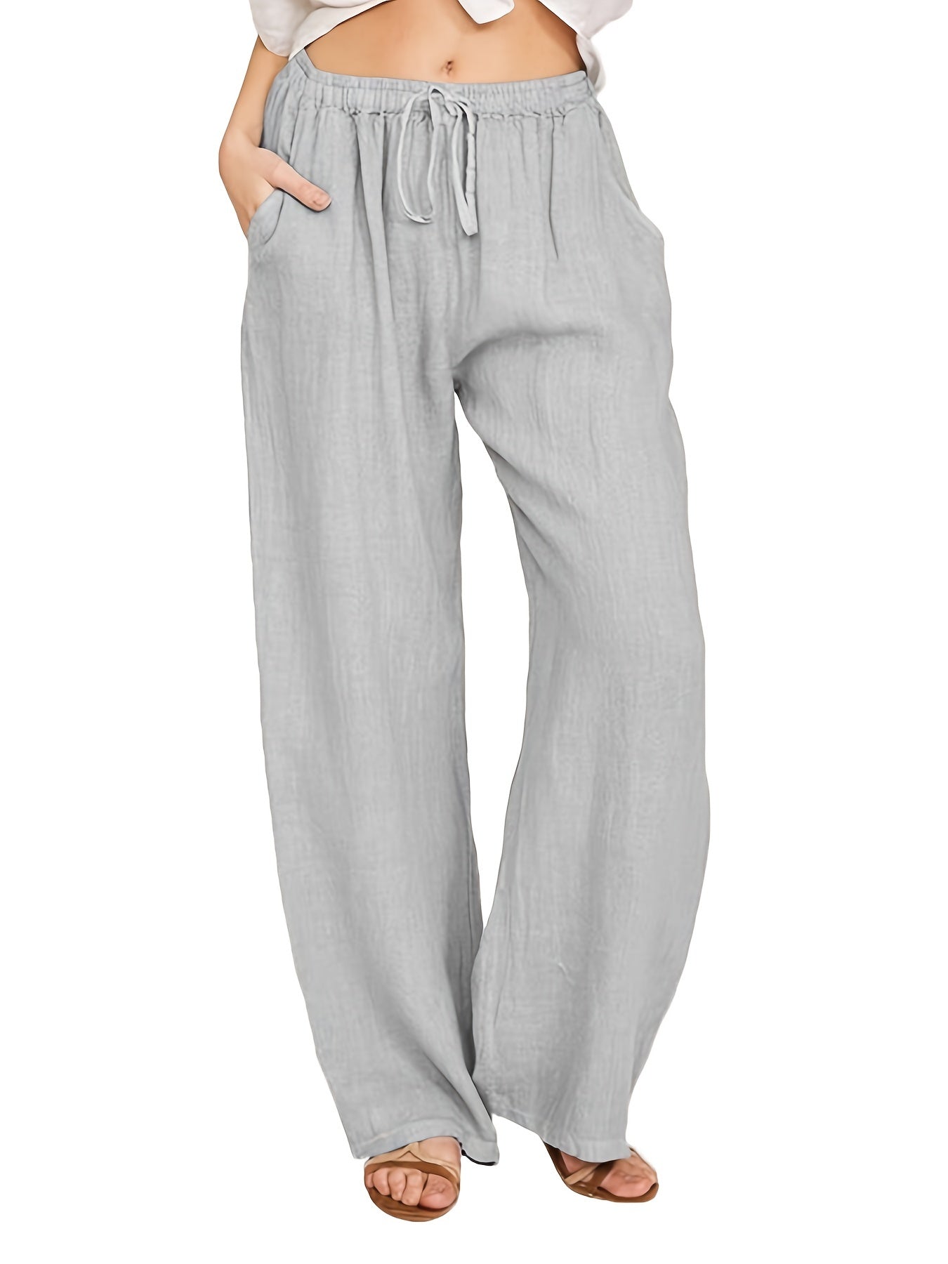  Solid Straight Leg Drawstring Pants