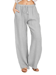  Solid Straight Leg Drawstring Pants