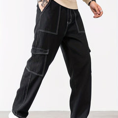 Men's Loose Straight Leg Thin Pants Flap Pocket Sports Cargo Trousers