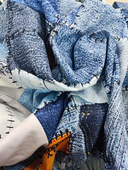  Denim Print Elastic High Rise Loose Fit Trousers