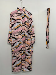Plus Size Abstract Stripe Lantern Sleeve Maxi Shirt Dress