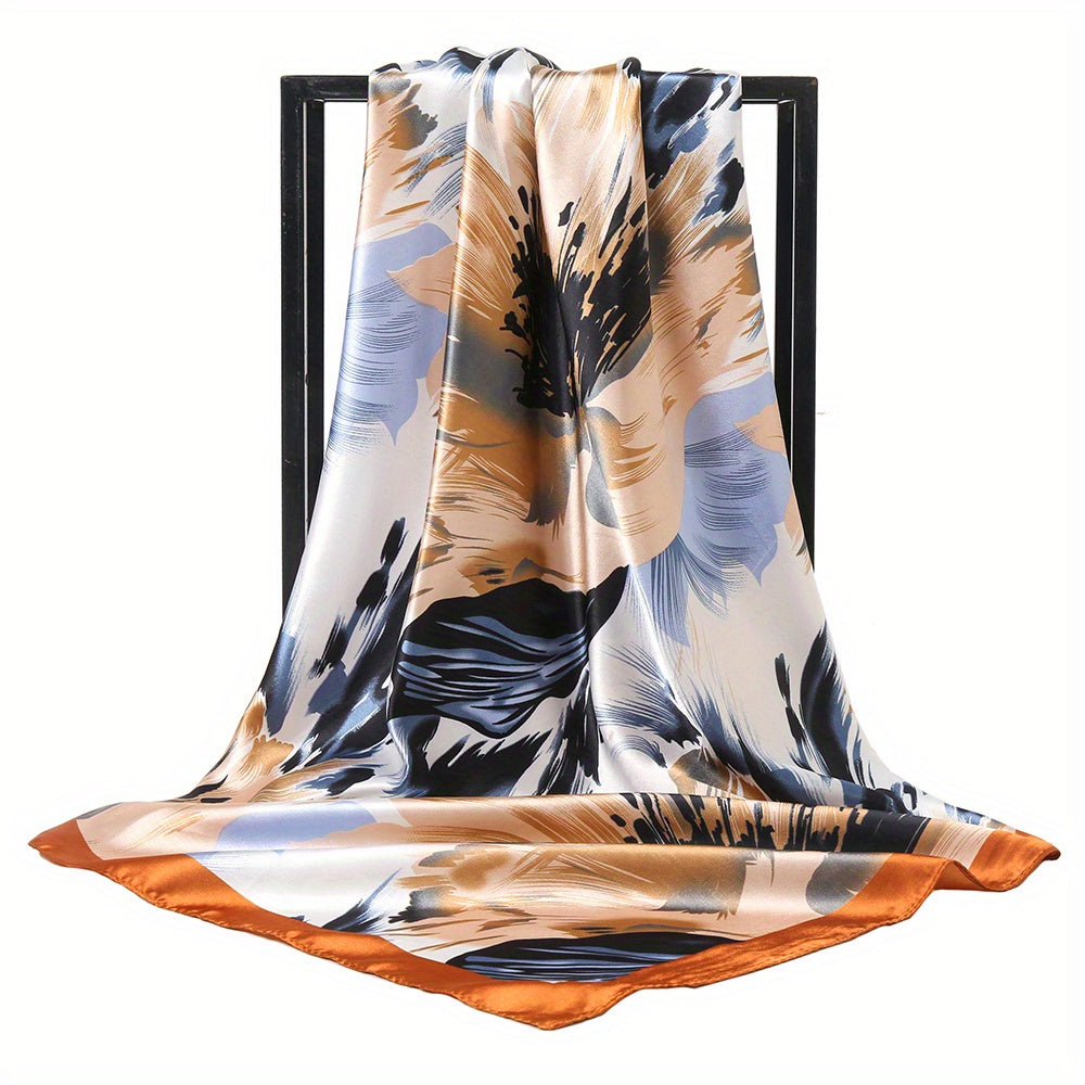 Graffiti Flower Print Scarf Silk Square Head Wrap Sunscreen Travel Beach Towel