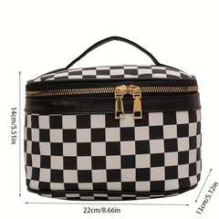 Checkered Print Cosmetic Bag Portable Travel Storage Handbags Women's Zipper Toi