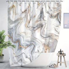 Grey Golden Marble Shower Curtain, Waterproof, Modern Bathroom Decor