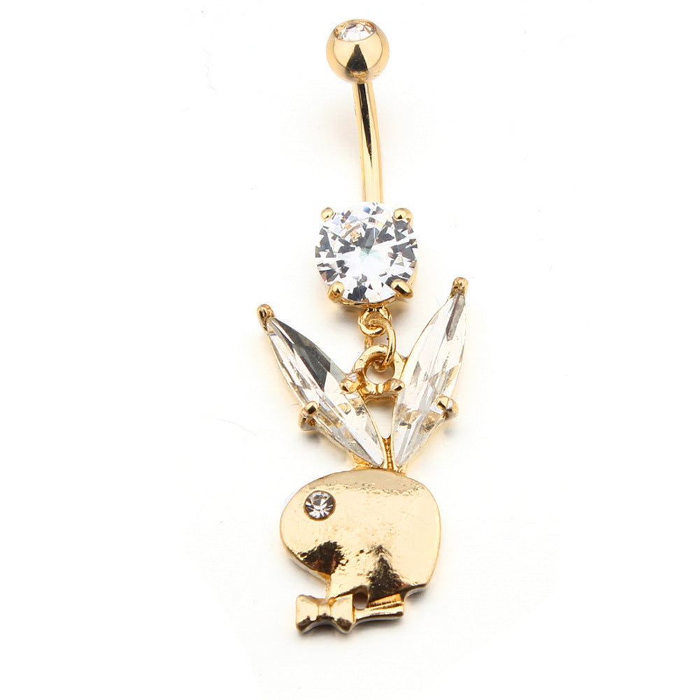 Rabbit Belly Button Ring with Zircon Inlay
