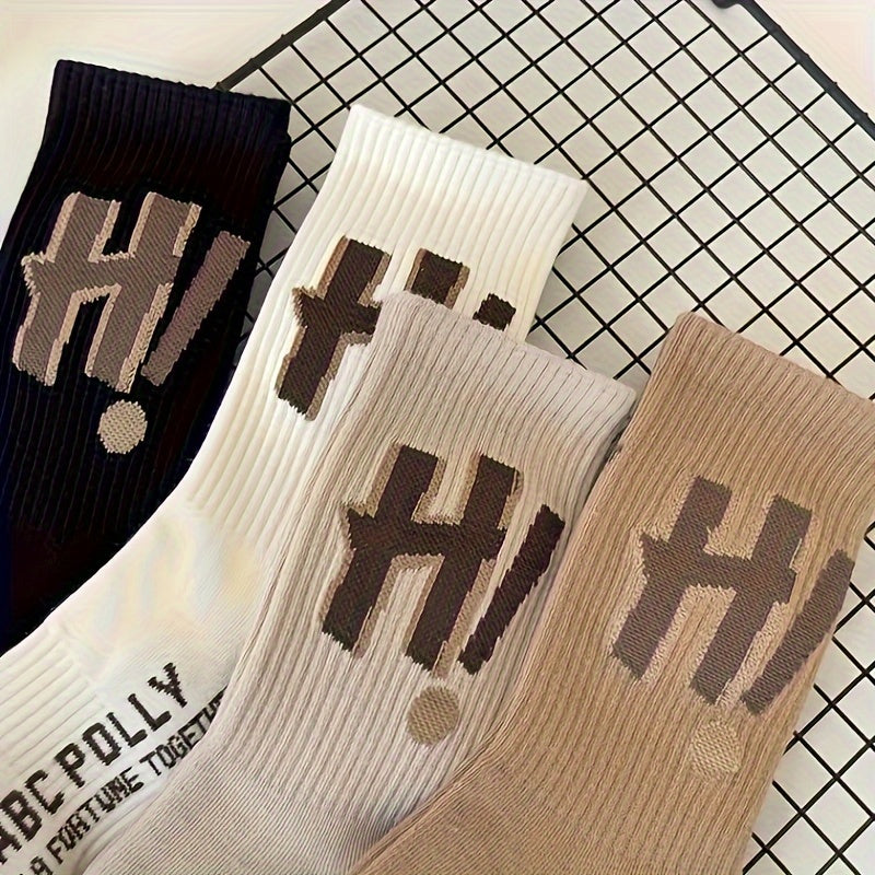 4 Pairs Letter Print Mid Tube Socks Women's Stockings