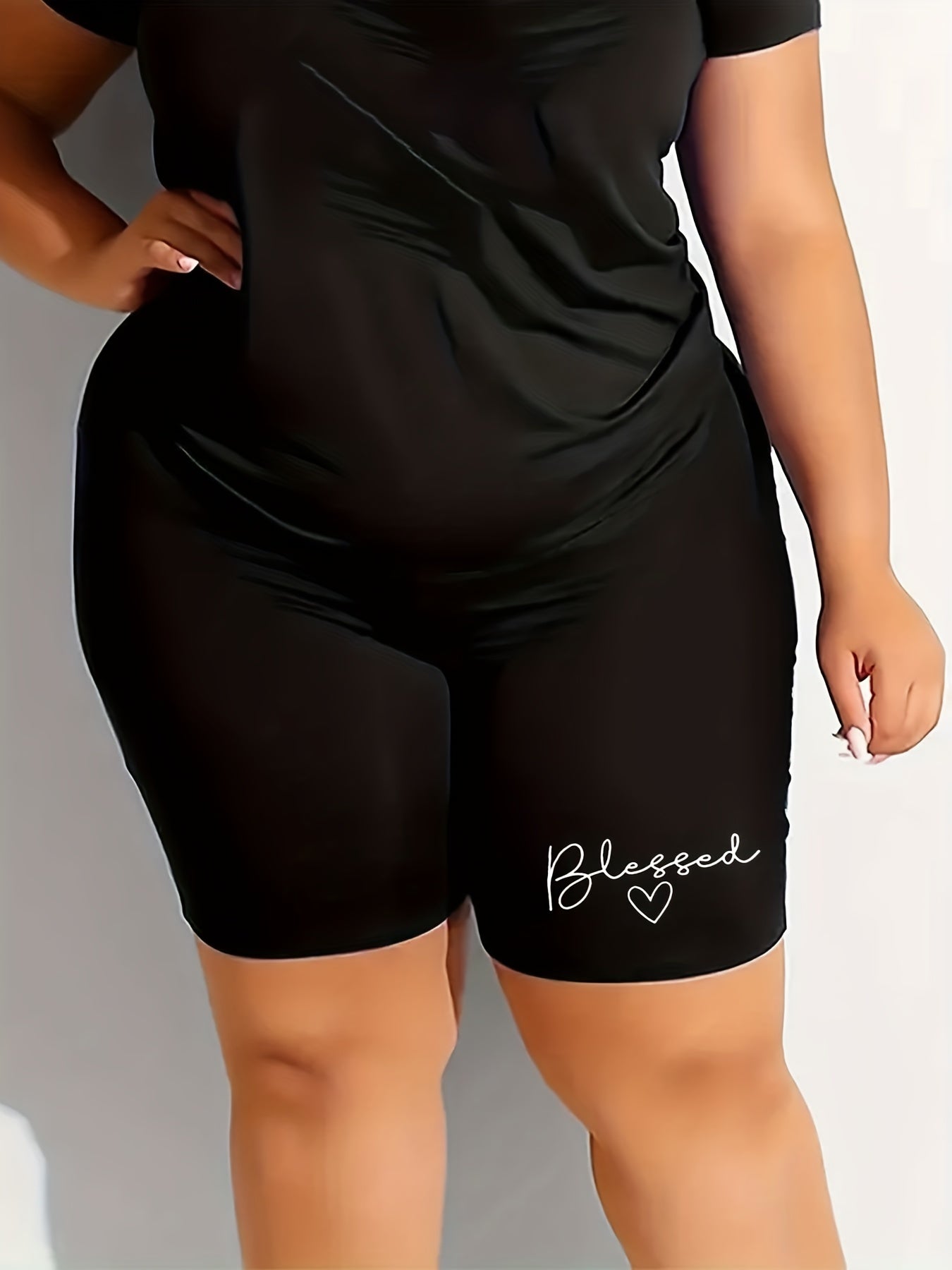  Casual Shorts Women's Plus Letter & Heart Print