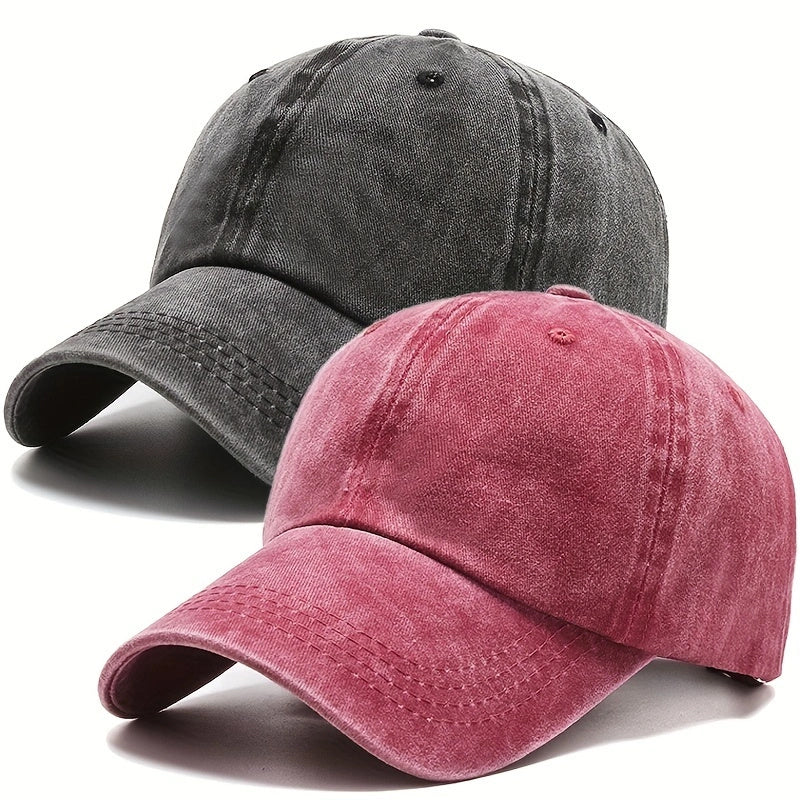 2pcs Cotton Couple Baseball Cap Washed Distressed Solid Dad Hats Vintage