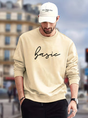 Letter Print Sweatshirt Men's Casual Graphic Pullover for Autumn Winter