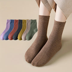 7 Pairs Solid Mid Tube Socks Women's Stockings