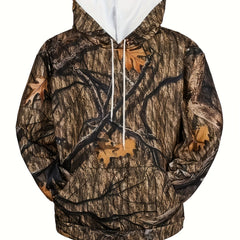 Camouflage Print Hoodie Men Graphic Sweatshirt Kangaroo Pocket Hooded Pullover