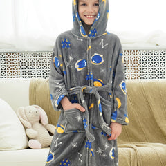 Kid's Cartoon Hooded Flannel Bathrobe PJ Set