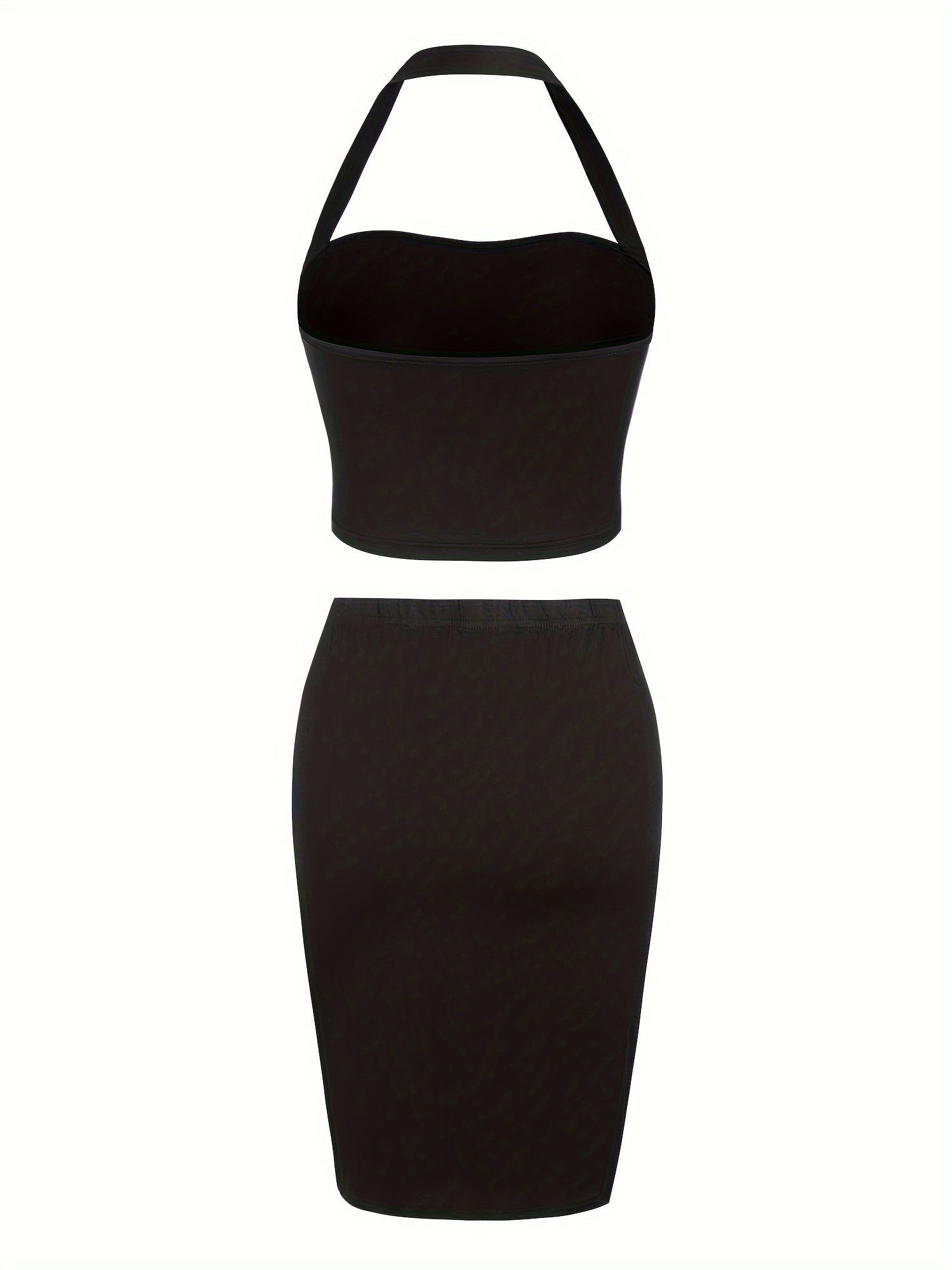  Halter Neck Backless Crop Top & Slim Fit Skirt Set