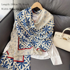 Geometric Floral Print Scarf Block Shawl Breathable Windproof Head Wrap