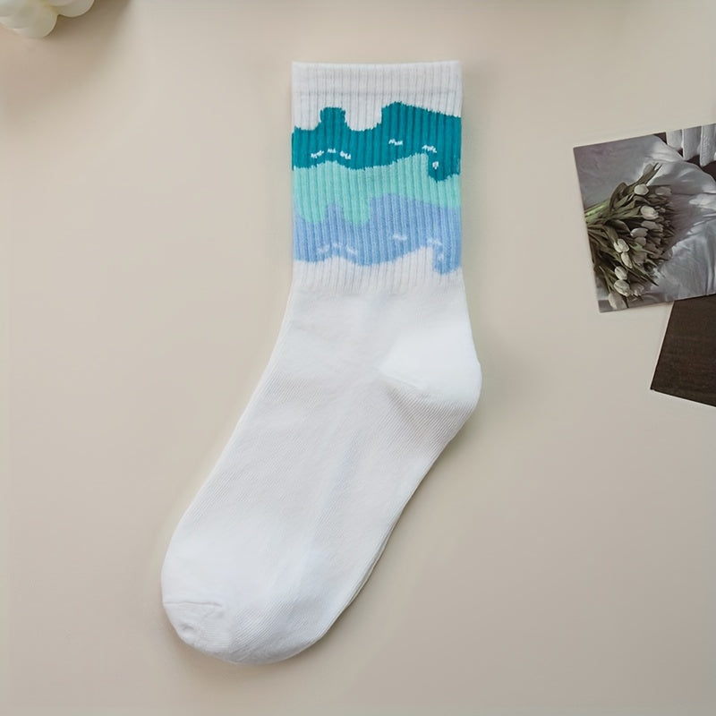 Letter & Stripe Print Socks Women's Mid Tube Stockings